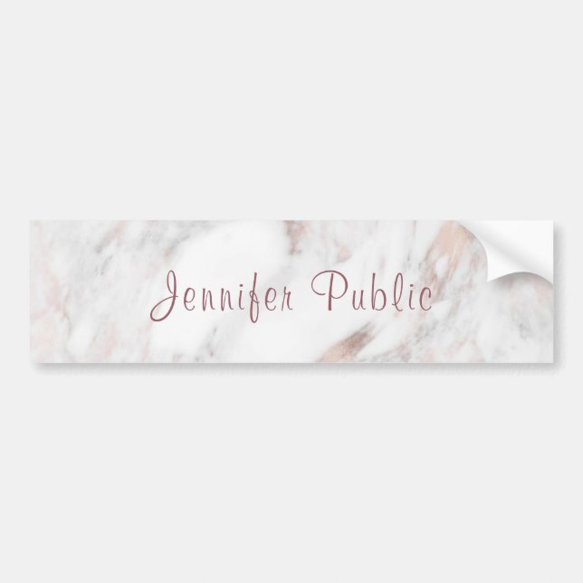 Personalized Rose Gold Marble Handwritten Script Bumper Sticker (Front)