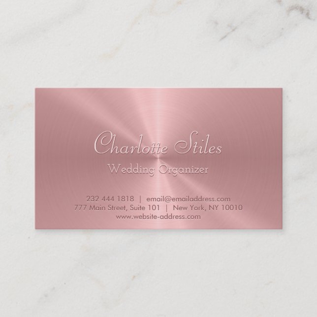 Personalized Rose Gold Metallic Radial Texture Business Card (Front)