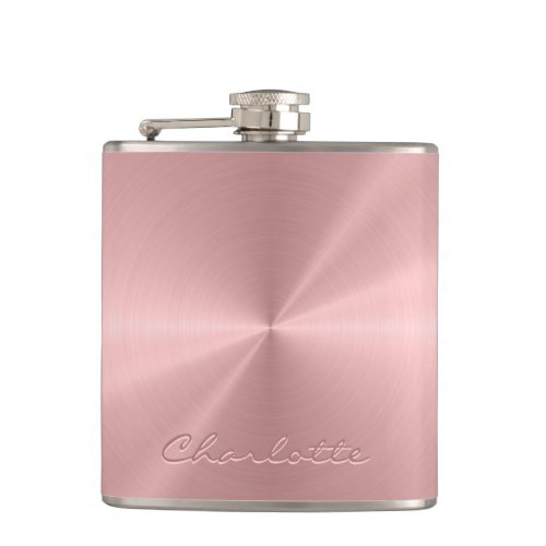 Personalized Rose Gold Metallic Radial Texture Hip Flask