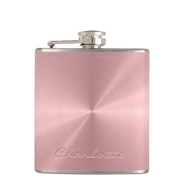 Personalized Rose Gold Metallic Radial Texture Hip Flask (Front)