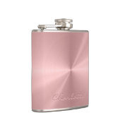 Personalized Rose Gold Metallic Radial Texture Hip Flask (Right)