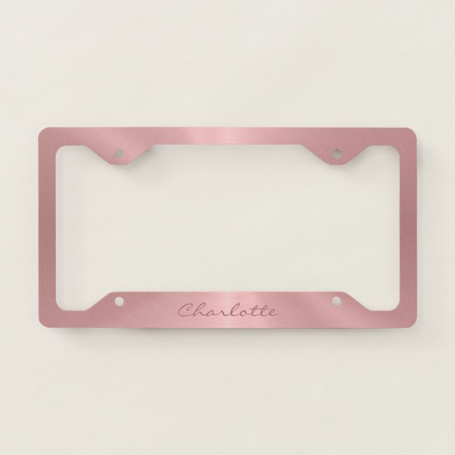 Personalized Rose Gold Metallic Radial Texture License Plate Frame (Front)