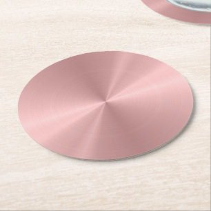 Personalized Rose Gold Metallic Radial Texture Round Paper Coaster