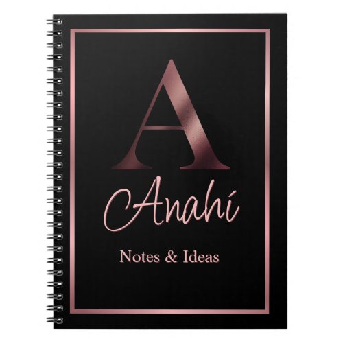 Personalized Rose Gold Monogram  Black Notebook