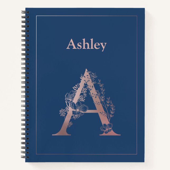 Personalized Rose Gold Monogram Initial A Notebook (Front)