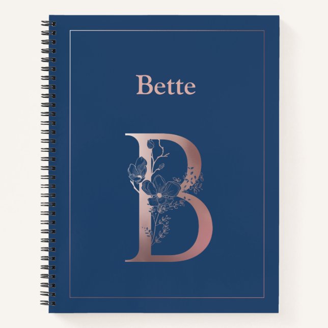 Personalized Rose Gold Monogram Initial B Notebook (Front)