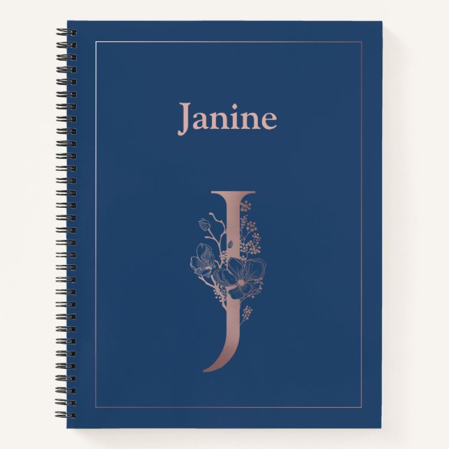 Personalized Rose Gold Monogram Initial J Notebook (Front)