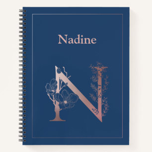 Personalized Rose Gold Monogram Initial N Notebook