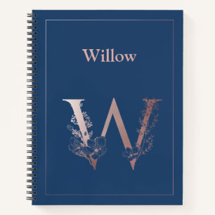 Personalized Rose Gold Monogram Initial W Notebook