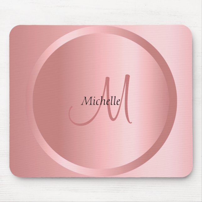 Personalized Rose Gold Monogram Modern Elegant Mouse Pad (Front)