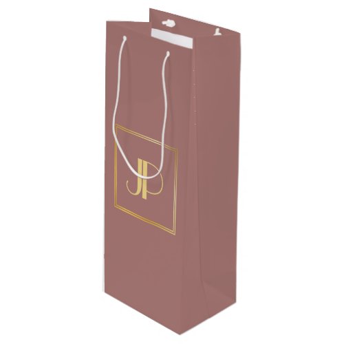 Personalized Rose Gold Monogram Modern Elegant Wine Gift Bag