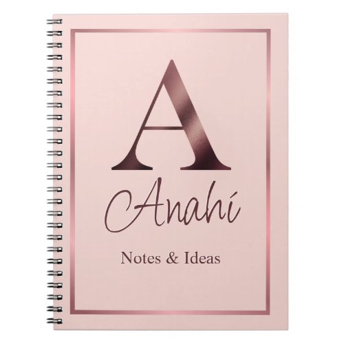 Personalized Rose Gold Monogram  Pink Notebook