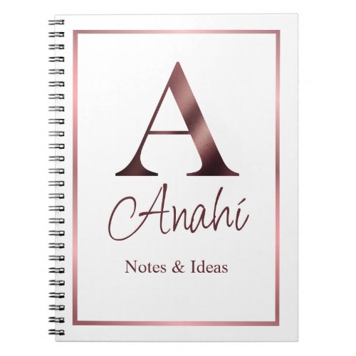 Personalized Rose Gold Monogram  White Notebook