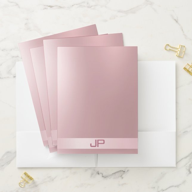 Personalized Rose Gold Monogrammed Template Pocket Folder (In Situ)
