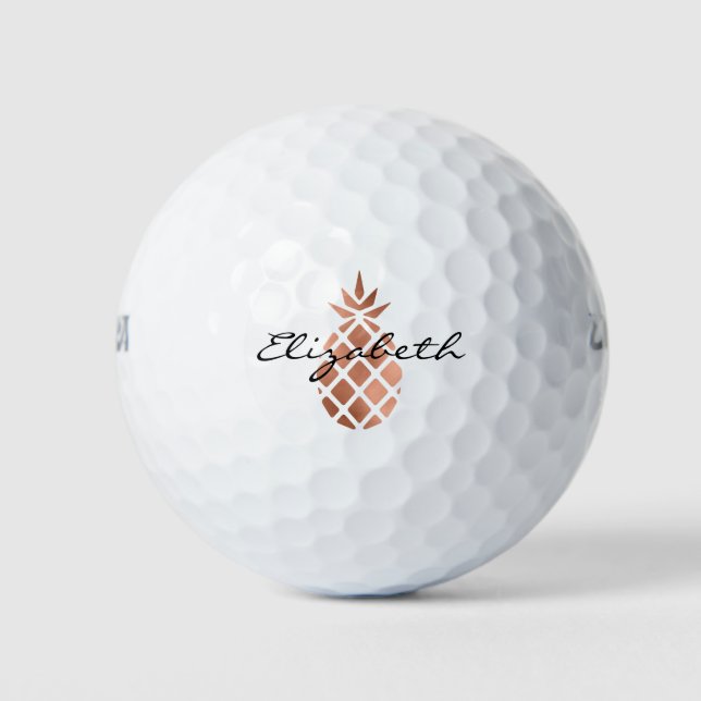 Personalized Rose Gold Pineapple Script Golf Balls (Front)