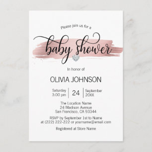 Personalized Rose Gold Pink White Girl Baby Shower Invitation