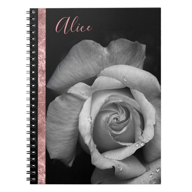 Personalized Rose Gold Rose Notebook (Front)
