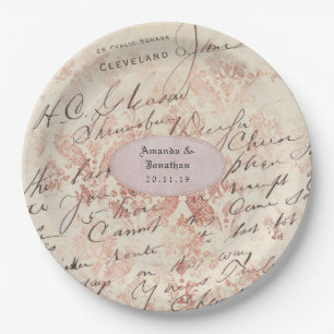 Personalized Rose Gold Shabby-Chic Wedding Paper Plates