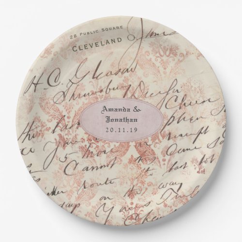 Personalized Rose Gold Shabby_Chic Wedding Paper Plates