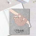 Personalized Rose Gold Silver Glitter Sloth  Planner<br><div class="desc">This planner is decorated with a cute drawing of a blush pink glitter smiling baby sloth hanging from a branch on a silver glitter background.
You can customize this planner with your name and year.
Original Drawing © Michele Davies.</div>
