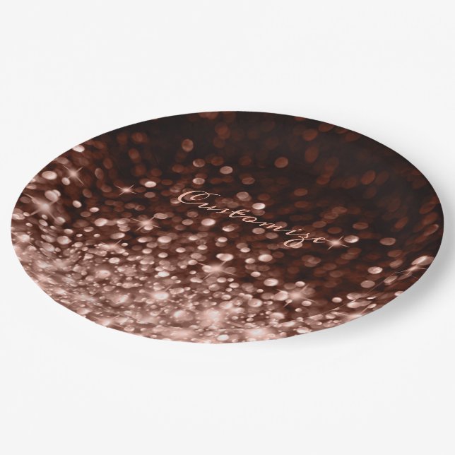 Personalized Rose Gold Sparkle Paper Plates (Angled)