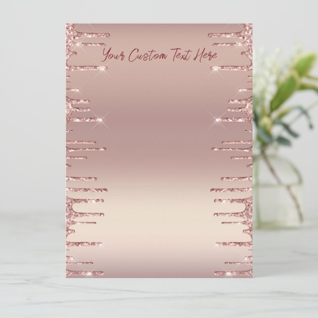Personalized Rose Gold Sparkly Drips Menu Example (Standing Front)
