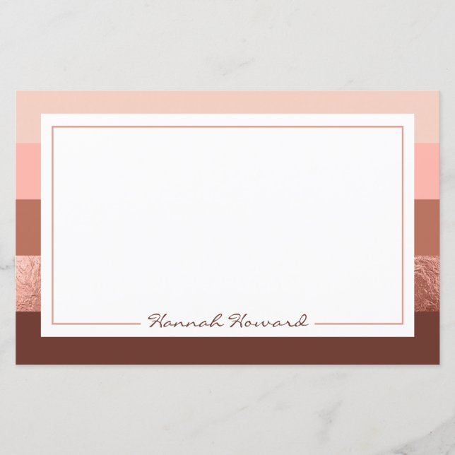 Personalized Rose Gold Striped Stationery Paper (Front)