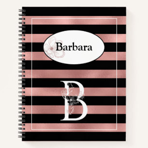 Personalized Rose Gold Stripes with Initial B Notebook