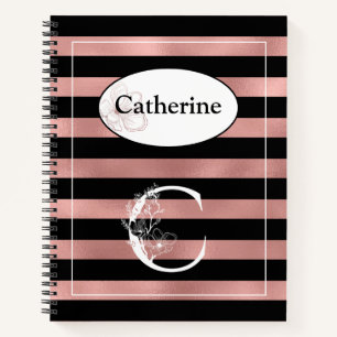 Personalized Rose Gold Stripes with Initial C Notebook