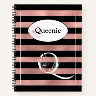 Personalized Rose Gold Stripes with Initial Q Notebook