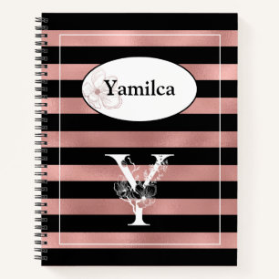 Personalized Rose Gold Stripes with Initial Y Notebook