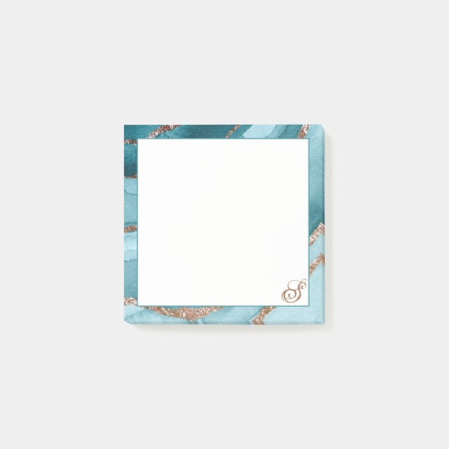 Personalized Rose Gold Teal Blue MARBLE Sticky Post-it Notes (Front)