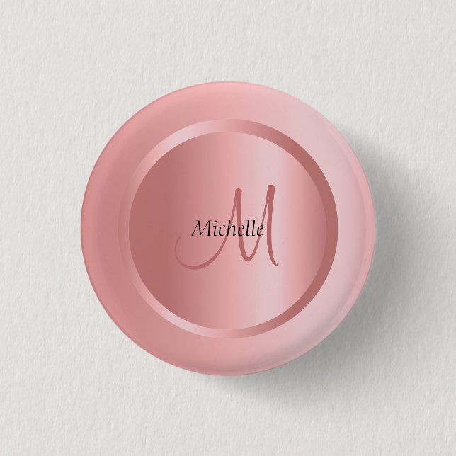 Personalized Rose Gold Template Monogram Elegant Button (Front)