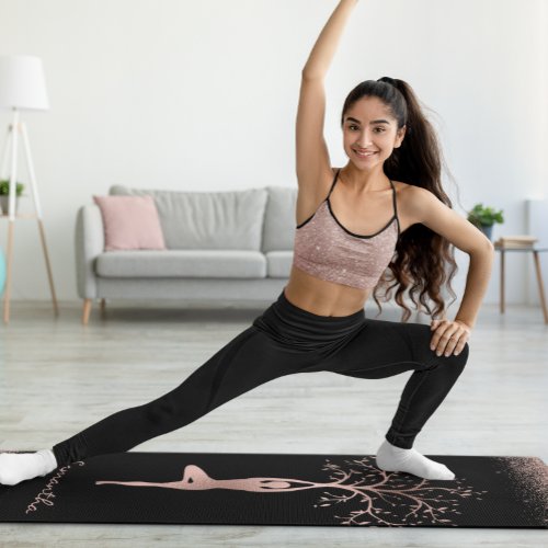 Personalized Rose Gold Tree Pose Namaste Yoga Mat