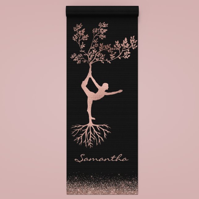 Personalized Rose Gold Tree Yoga Pose Namaste Yoga Mat (Creator Uploaded)