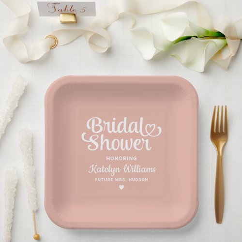 Personalized Rose Gold Wedding Bridal Shower Paper Plates