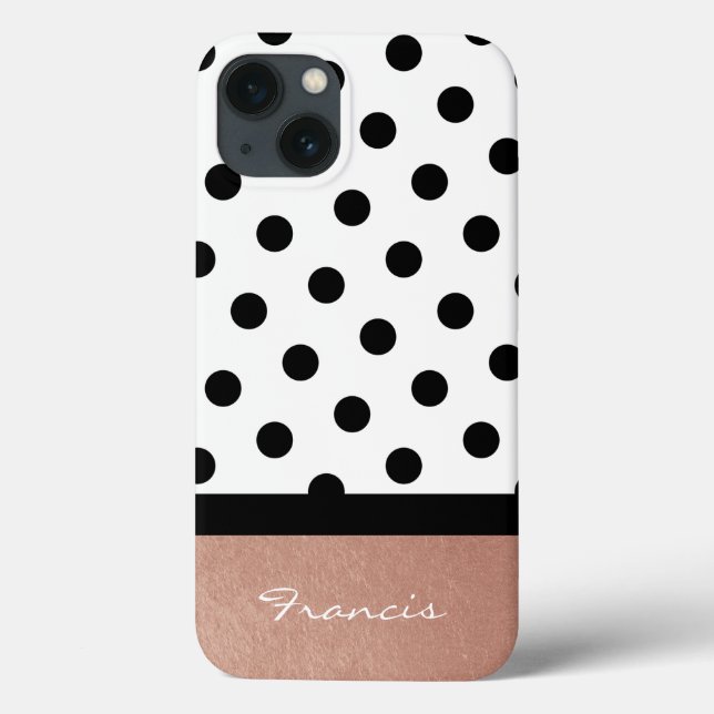 Personalized Rose Gold White and Black Polka Dot Case-Mate iPhone Case (Back)
