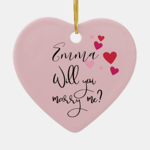 Personalized Rose Gold Will You Marry Me Proposal Ceramic Ornament