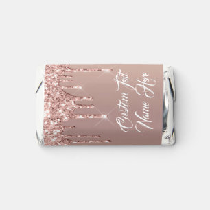 Personalized Rose Golg Glitter Custom Text Name Hershey's Miniatures