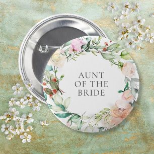 Personalized Rose Greenery Floral Garland Name Button