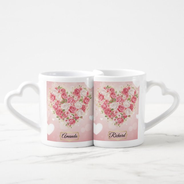 Personalized Rose Heart Lovers' Mug Set (Front Nesting)