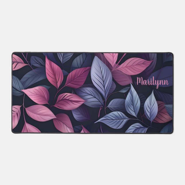 Personalized Rose, Lavender, Blue Leaves Desk Mat (Front)