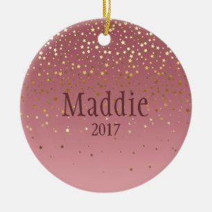 Personalized Rose Marsala Stars Design Ceramic Ornament