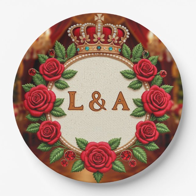 🌹 Personalized Rose Monogram Initial Decor for Wo Paper Plates (Front)