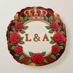 🌹 Personalized Rose Monogram Initial Decor for Wo Round Pillow
