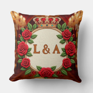 🌹 Personalized Rose Monogram Initial Decor for Wo Throw Pillow