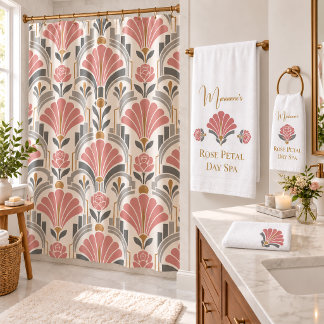 Personalized Rose Petal Day Spa Art Deco Bath Towel Set