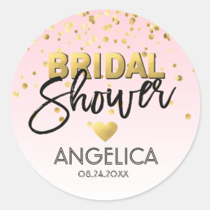 Personalized Rose Pink Gold Foil Bridal Shower Classic Round Sticker