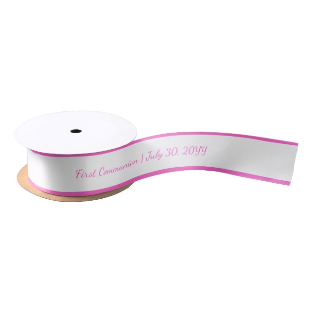 Personalized Rose Pink Religious First Communion  Satin Ribbon (Spool)