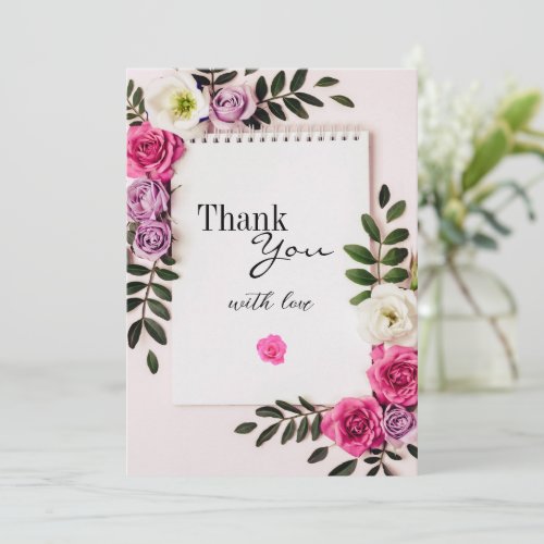 Personalized Rose Pink Thank You Card